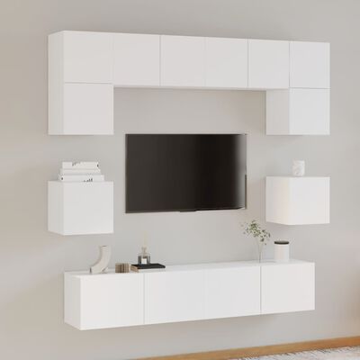 vidaXL 8 Piece TV Cabinet Set White Engineered Wood