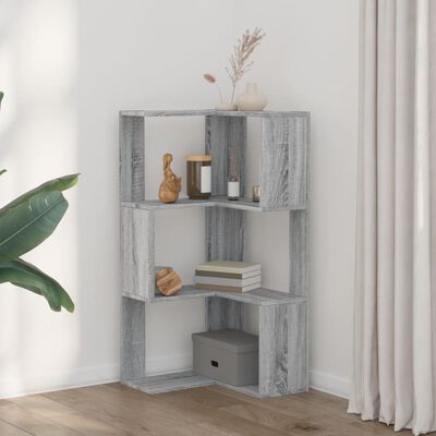 vidaXL Corner Bookcase 3-Tier Grey Sonoma 50x50x102 cm Engineered Wood