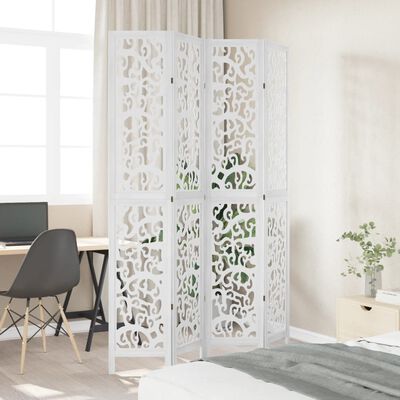 vidaXL Room Divider 4 Panels White Solid Wood Paulownia