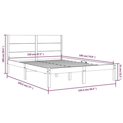 vidaXL Bed Frame without Mattress Honey Brown 120x190 cm Small Double Solid Wood