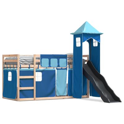 vidaXL Bunk Bed without Mattress with Slide and Curtains Blue 80x200 cm