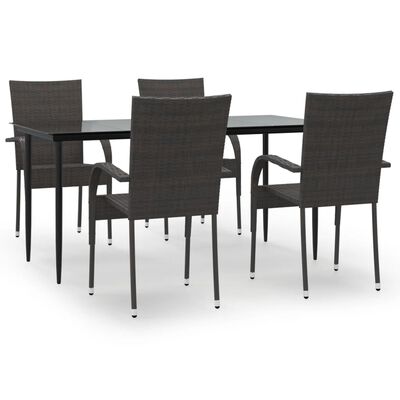 vidaXL 5 Piece Garden Dining Set Brown Poly Rattan