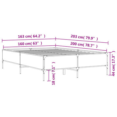 vidaXL Bed Frame without Mattress Grey Sonoma 160x200 cm