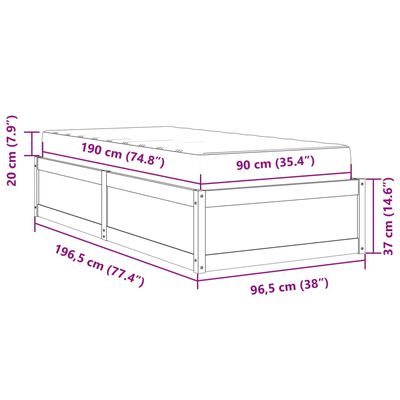 vidaXL Bed with Mattress 90x190 cm Single Solid Wood Pine