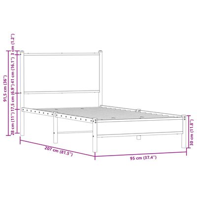 vidaXL Metal Bed Frame without Mattress Brown Oak 90x200 cm