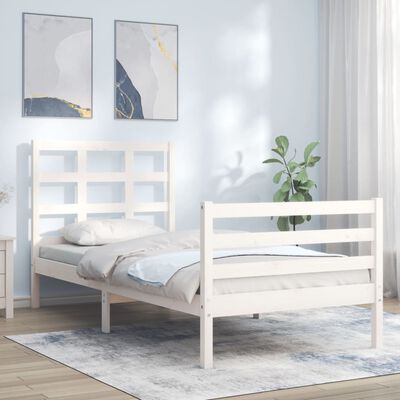 vidaXL Bed Frame without Mattress White Single Solid Wood