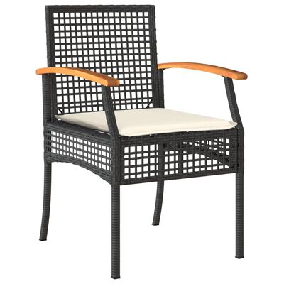 vidaXL 3 Piece Bistro Set with Cushions Black Poly Rattan Acacia Wood