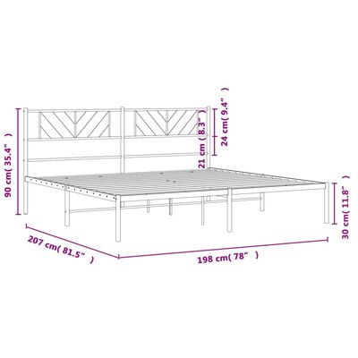 vidaXL Metal Bed Frame without Mattress with Headboard White 193x203 cm