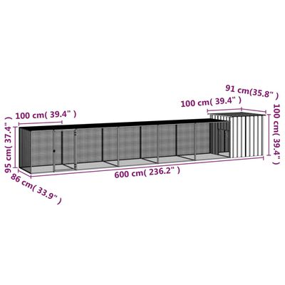 vidaXL Chicken Cage Anthracite 600x91x100 cm Galvanised Steel