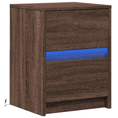 vidaXL Bedside Cabinet with LED Lights Brown Oak Engineered Wood