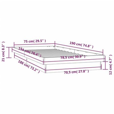 vidaXL LED Bed Frame without Mattress White Small Single Solid Wood