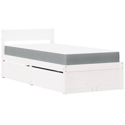 vidaXL Bed with Drawers and Mattress White 90x190 cm Single Solid Wood Pine