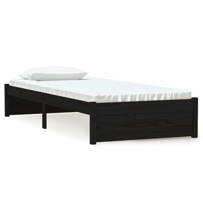 vidaXL Bed Frame without Mattress Black Solid Wood 75x190 cm Small Single