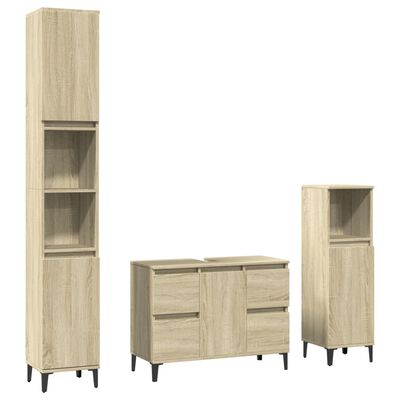 vidaXL 3 Piece Bathroom Furniture Set Sonoma Oak Engineered Wood