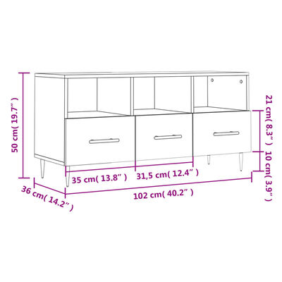 vidaXL TV Cabinet High Gloss White 102x36x50 cm Engineered Wood