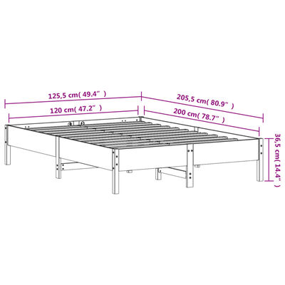 vidaXL Bed Frame without Mattress Wax Brown 120x200 cm Solid Wood Pine