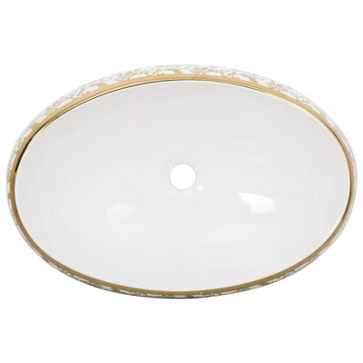 vidaXL Countertop Basin White and Gold Oval 59x40x15 cm Ceramic