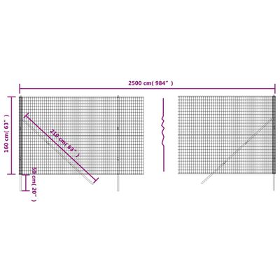 vidaXL Wire Mesh Fence Anthracite 1.6x25 m Galvanised Steel