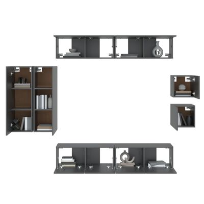 vidaXL 8 Piece TV Cabinet Set Black Engineered Wood