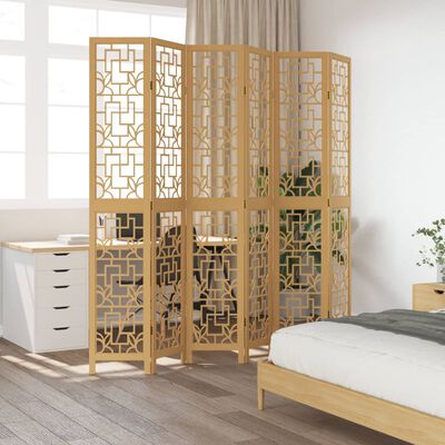 vidaXL Room Divider 6 Panels Brown Solid Wood Paulownia