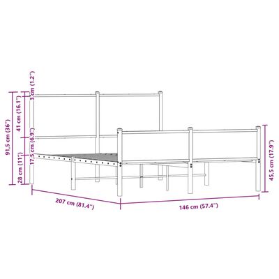 vidaXL Metal Bed Frame without Mattress Brown Oak 140x200 cm