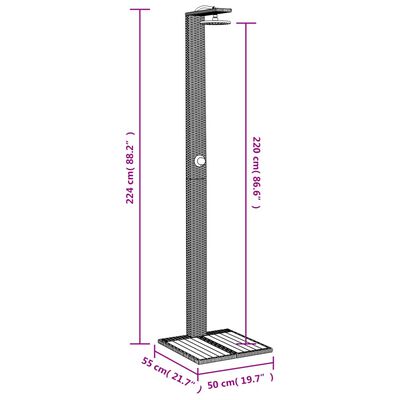 vidaXL Outdoor Shower Black 50x55x224 cm Poly Rattan and Acacia Wood