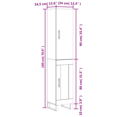 vidaXL Highboard Smoked Oak 34.5x34x180 cm Engineered Wood