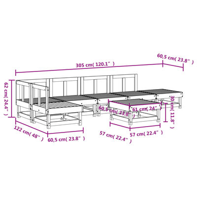 vidaXL 7 Piece Garden Lounge Set Black Solid Wood Pine