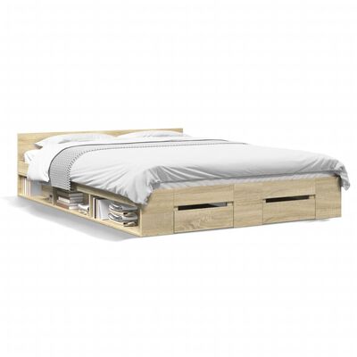 vidaXL Bed Frame with Drawers without Mattress Sonoma Oak 160x200 cm