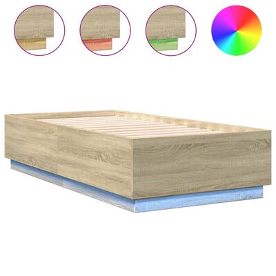 vidaXL Bed Frame with LED without Mattress Sonoma Oak 90x190 cm Single