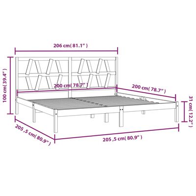 vidaXL Bed Frame without Mattress Black Solid Wood 200x200 cm (810041+818644)