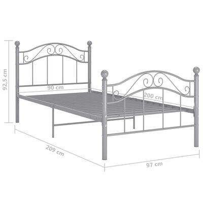 vidaXL Bed Frame without Mattress Grey Metal 90x200 cm