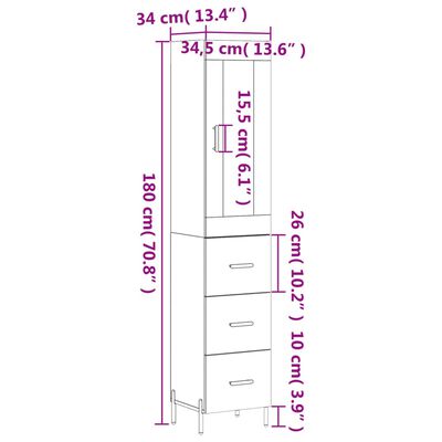 vidaXL Highboard Concrete Grey 34.5x34x180 cm Engineered Wood