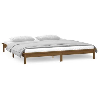 vidaXL LED Bed Frame Honey Brown 135x190 cm Double Solid Wood