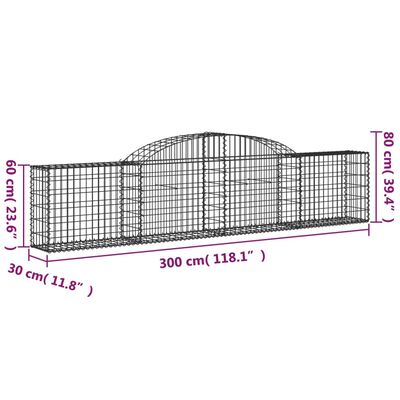 vidaXL Arched Gabion Baskets 12 pcs 300x30x60/80 cm Galvanised Iron