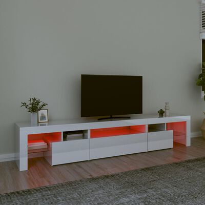 vidaXL TV Cabinet with LED Lights High Gloss White 215x36.5x40 cm