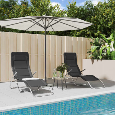 vidaXL Folding Sun Loungers 2 pcs Black Textilene&Powder-coated Steel