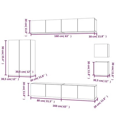 vidaXL 8 Piece TV Cabinet Set White Engineered Wood