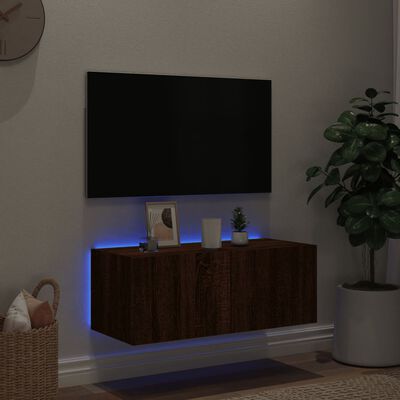 vidaXL TV Wall Cabinet with LED Lights Brown Oak 80x35x31 cm