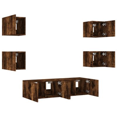 vidaXL 6 Piece TV Wall Units with LED Smoked Oak Engineered Wood