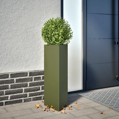 vidaXL Garden Planter Olive Green Triangular 30x26x75 cm Steel