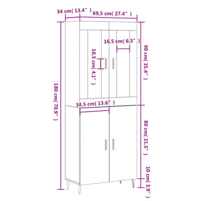 vidaXL Highboard Black 69.5x34x180 cm Engineered Wood