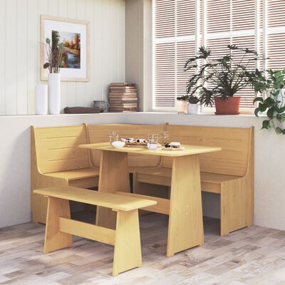 vidaXL 3 Piece Dining Set REINE Honey Brown Solid Wood Pine