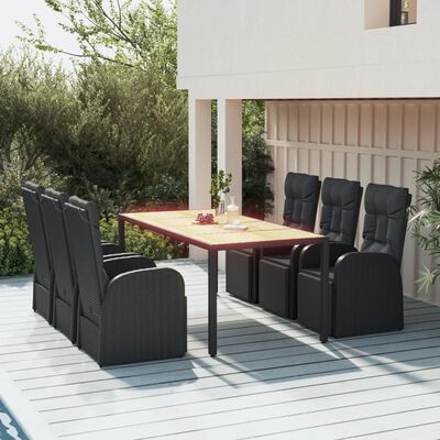 vidaXL 7 Piece Garden Dining Set Black Poly Rattan&Solid Wood Acacia