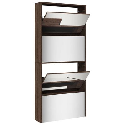 vidaXL Shoe Cabinet with Mirror 4-Layer Brown Oak 63x17x134 cm