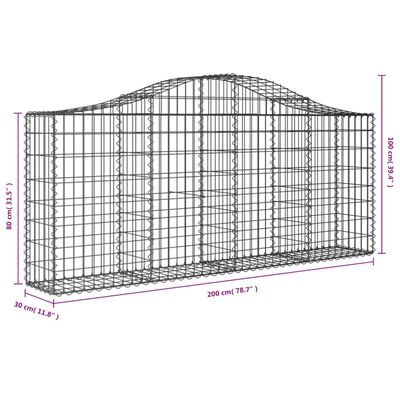 vidaXL Arched Gabion Baskets 3 pcs 200x30x80/100 cm Galvanised Iron