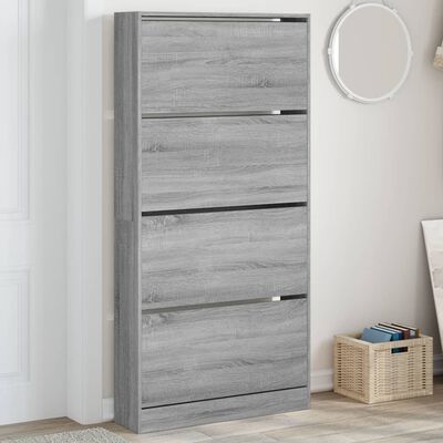 vidaXL Shoe Cabinet with 4 Flip-Drawers Grey Sonoma 80x21x163.5 cm