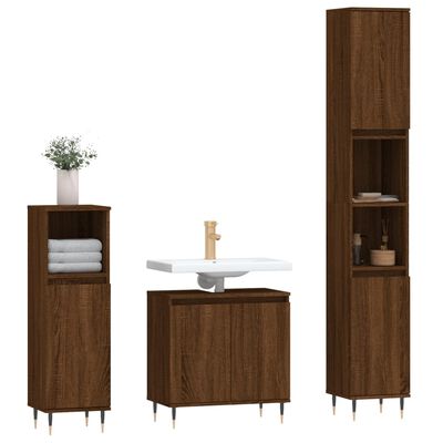 vidaXL 3 Piece Bathroom Furniture Set Brown Oak Engineered Wood