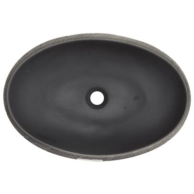 vidaXL Countertop Basin Black and Grey Oval 59x40x15 cm Ceramic