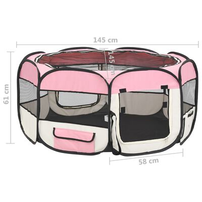 vidaXL Foldable Dog Playpen with Carrying Bag Pink 145x145x61 cm